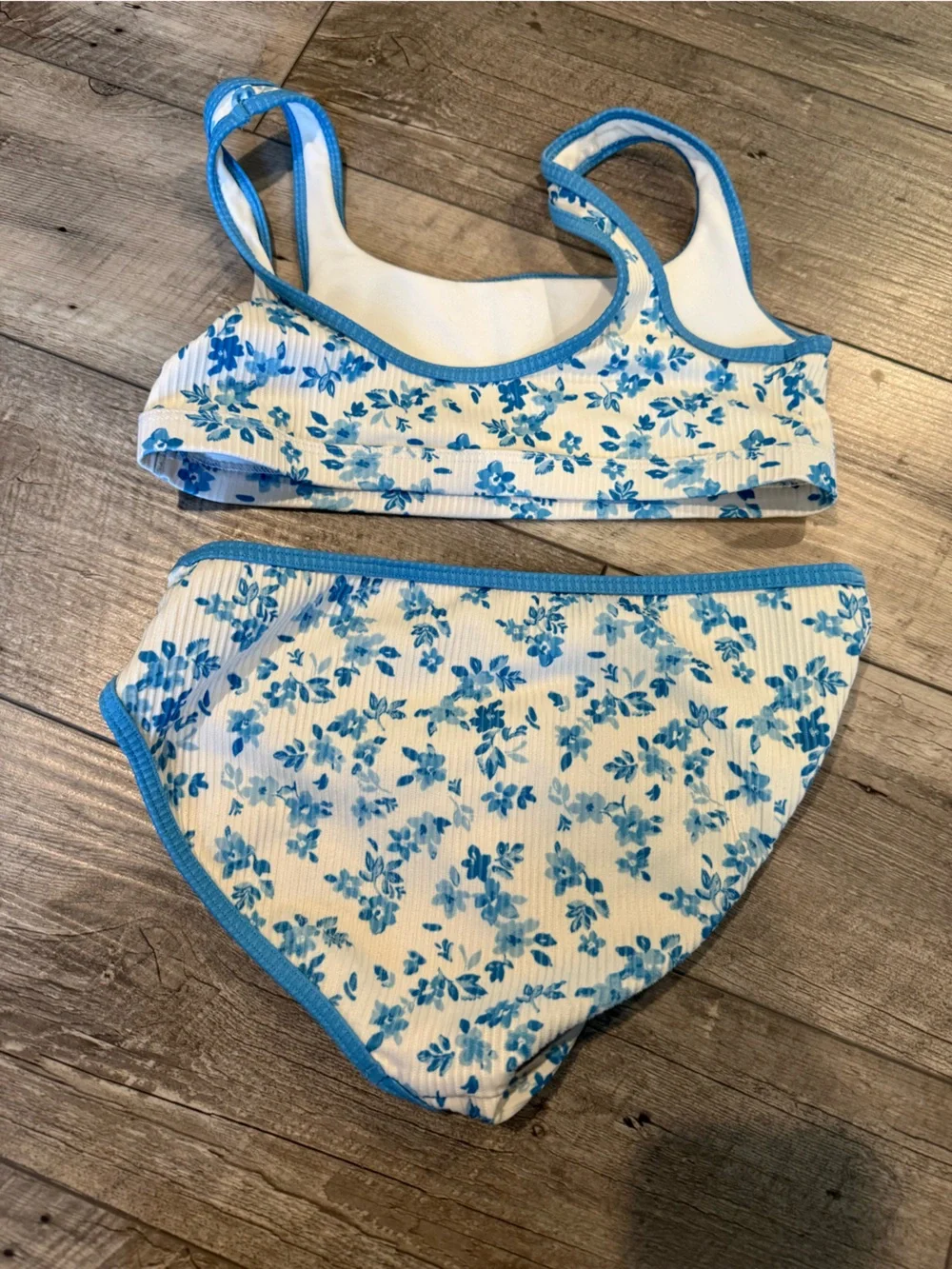 abercrombie kids White Bikini Set with Blue Floral Trim girls 11/12